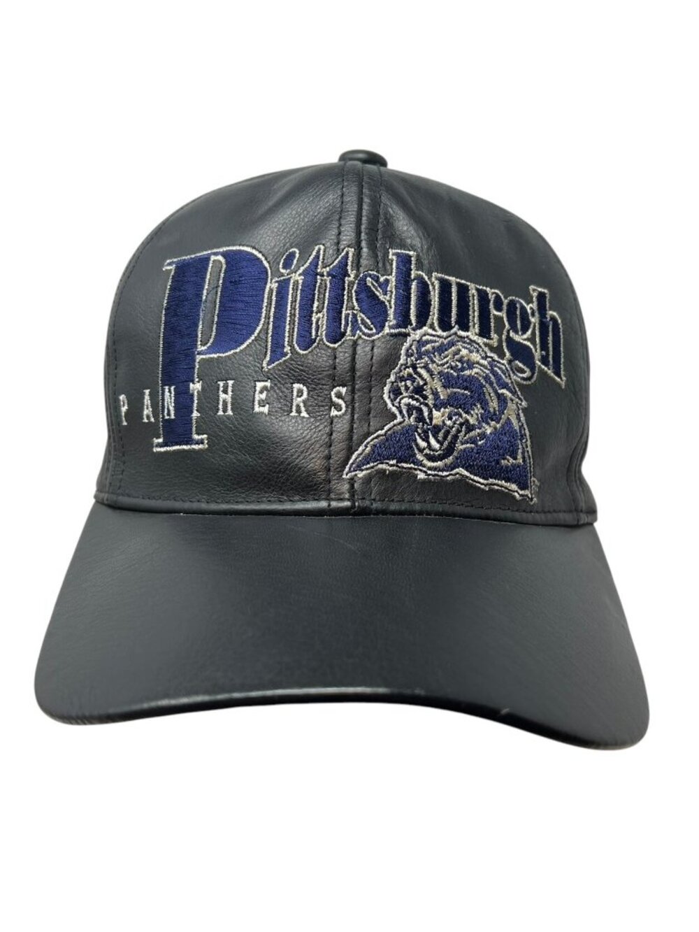 University of Pittsburgh Panthers Vintage Leather Strapback Hat Cap 90s Dad Rare